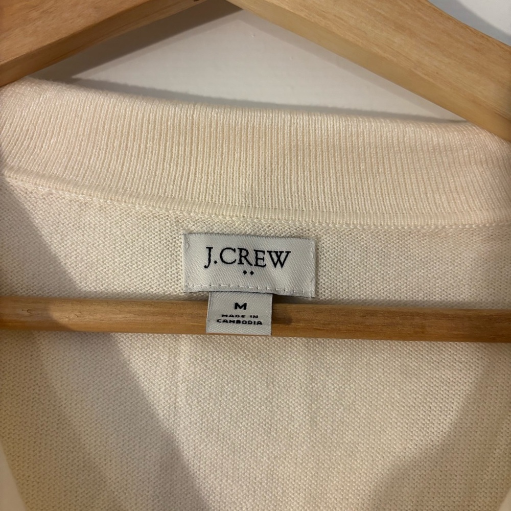J. Crew Cotton Sweater Polo Cream White Neutral Preppy Classic BY045 M Career - Picture 6 of 10